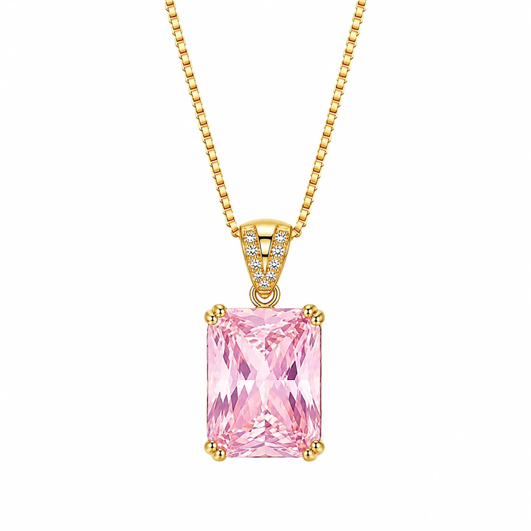 Zard Jewelry Pink Cubic Zirconia Solitaire Pendant Necklace