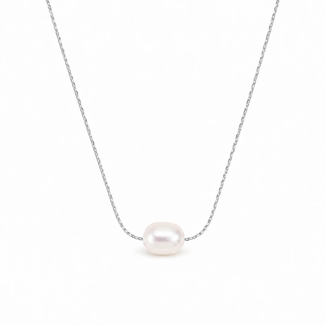 Single Freshwater Baroque Pearl Necklace in Gold and Silver, silver