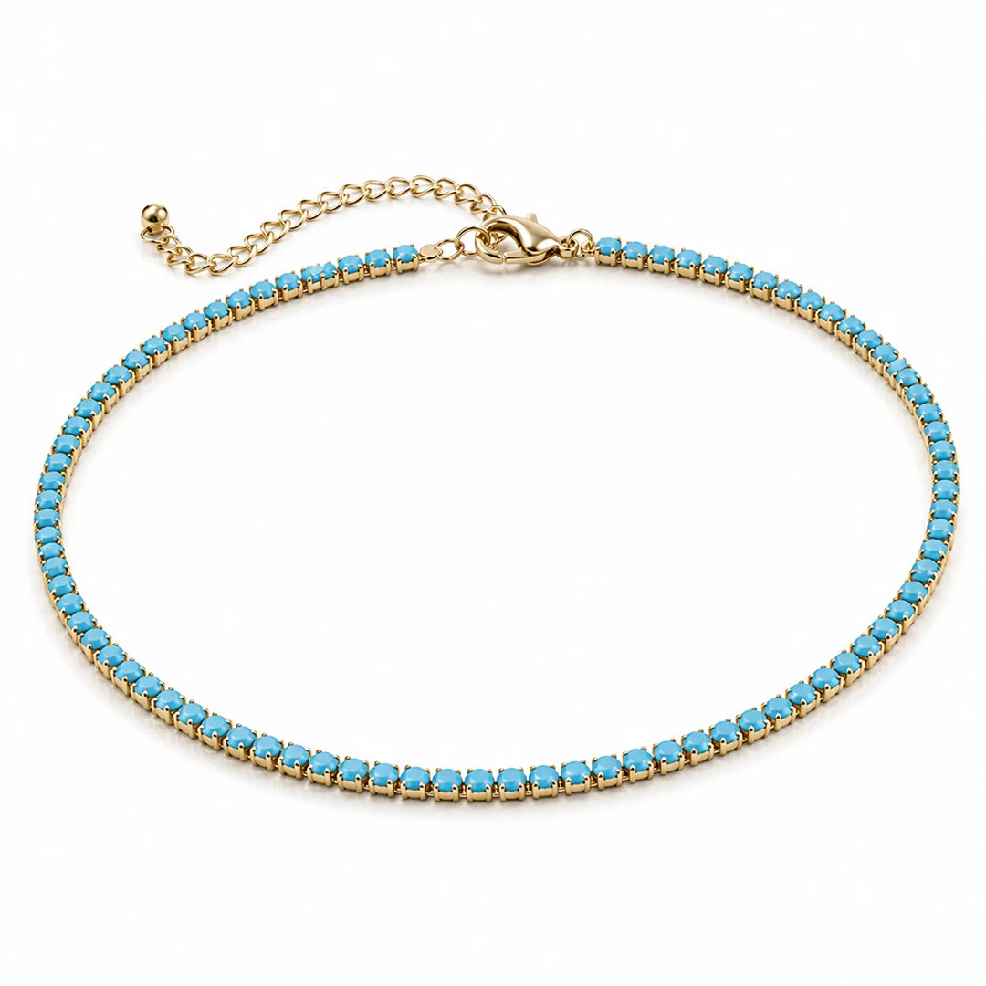 Zard Jewelry Turquoise Tennis Choker Necklace in Gold and Silver, gold