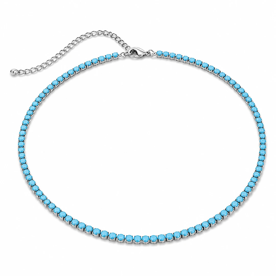 Turquoise Tennis Choker Necklace in Gold and Silver, silver