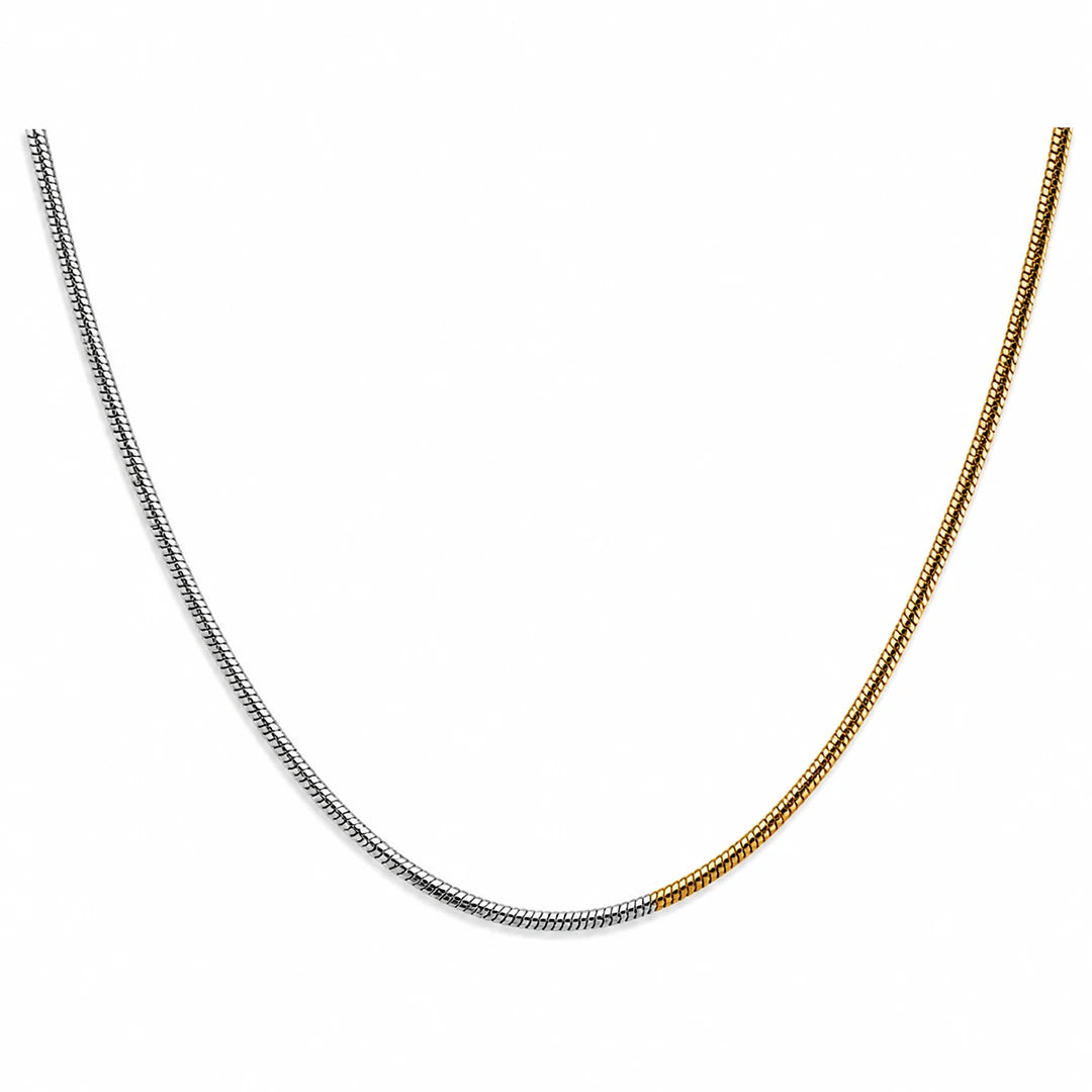 Two-Tone Snake Chain Necklace, close-up detail view
