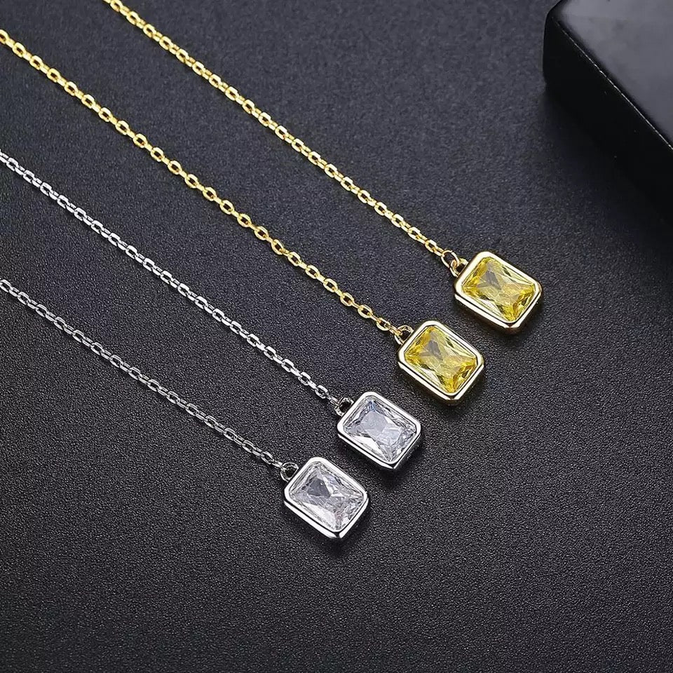Threader Earrings in Emerald Cut Cubic Zirconia and 14K Gold Plating