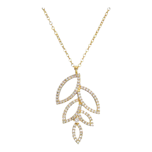 14K Gold Plated Cutout Leaf Pendant Necklace with CZ Accent