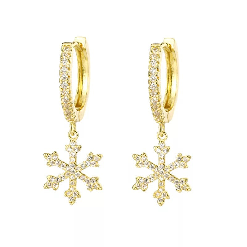 Zard Jewelry CZ Dangle Snowflake Charm Earrings, gold