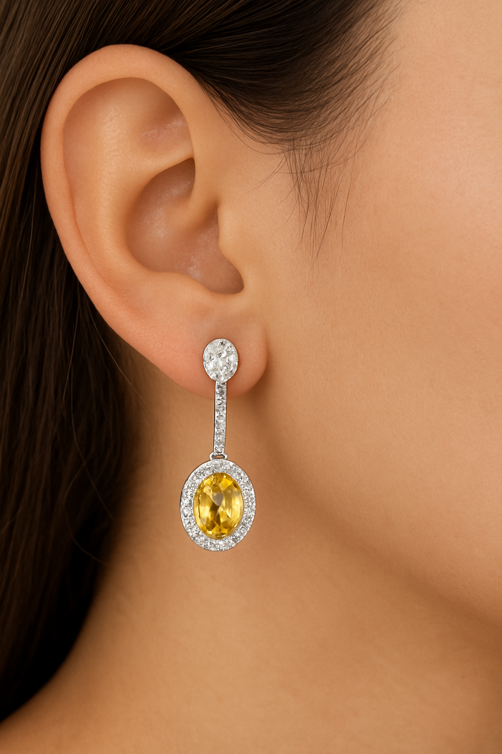 Yellow Cubic Zirconia Halo Drop Earrings in 925 Sterling Silver