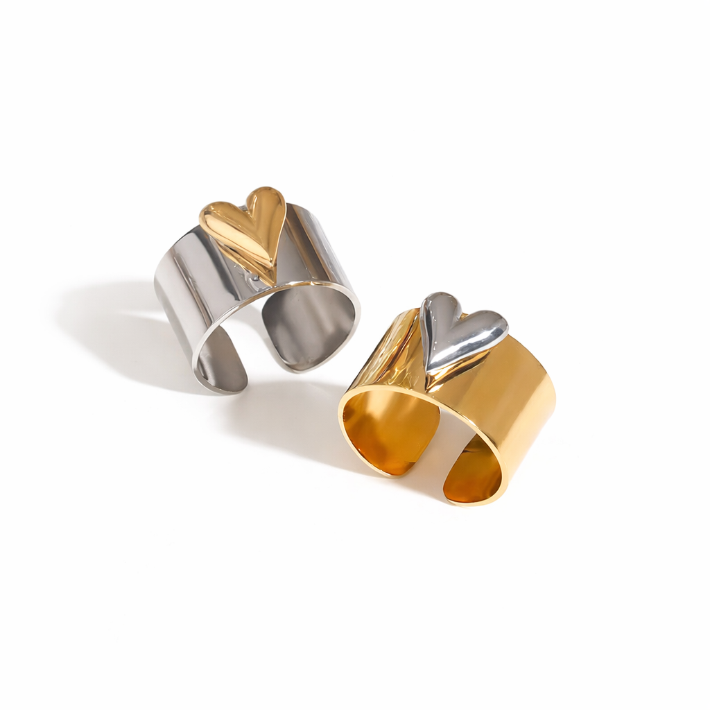 18K Gold Heart Adjustable Cuff Ring