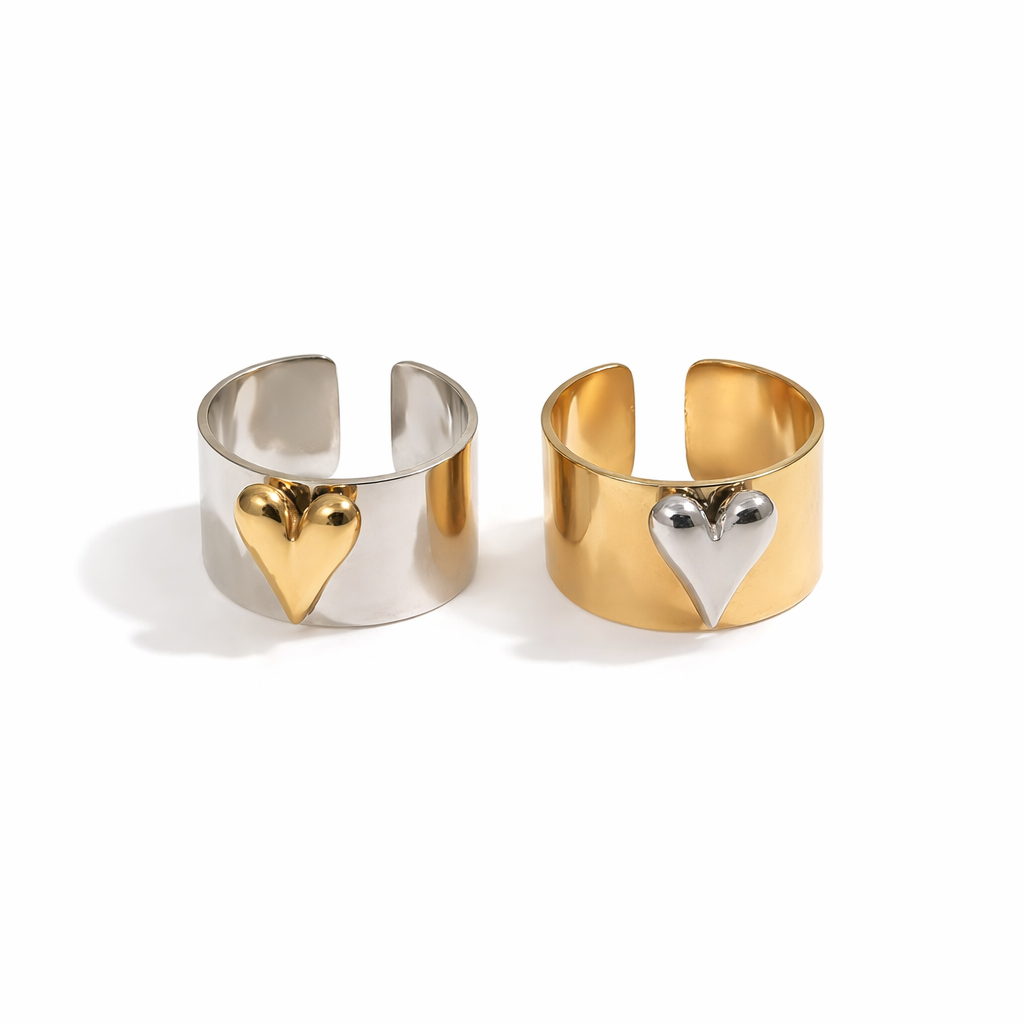 18K Gold Heart Adjustable Cuff Ring