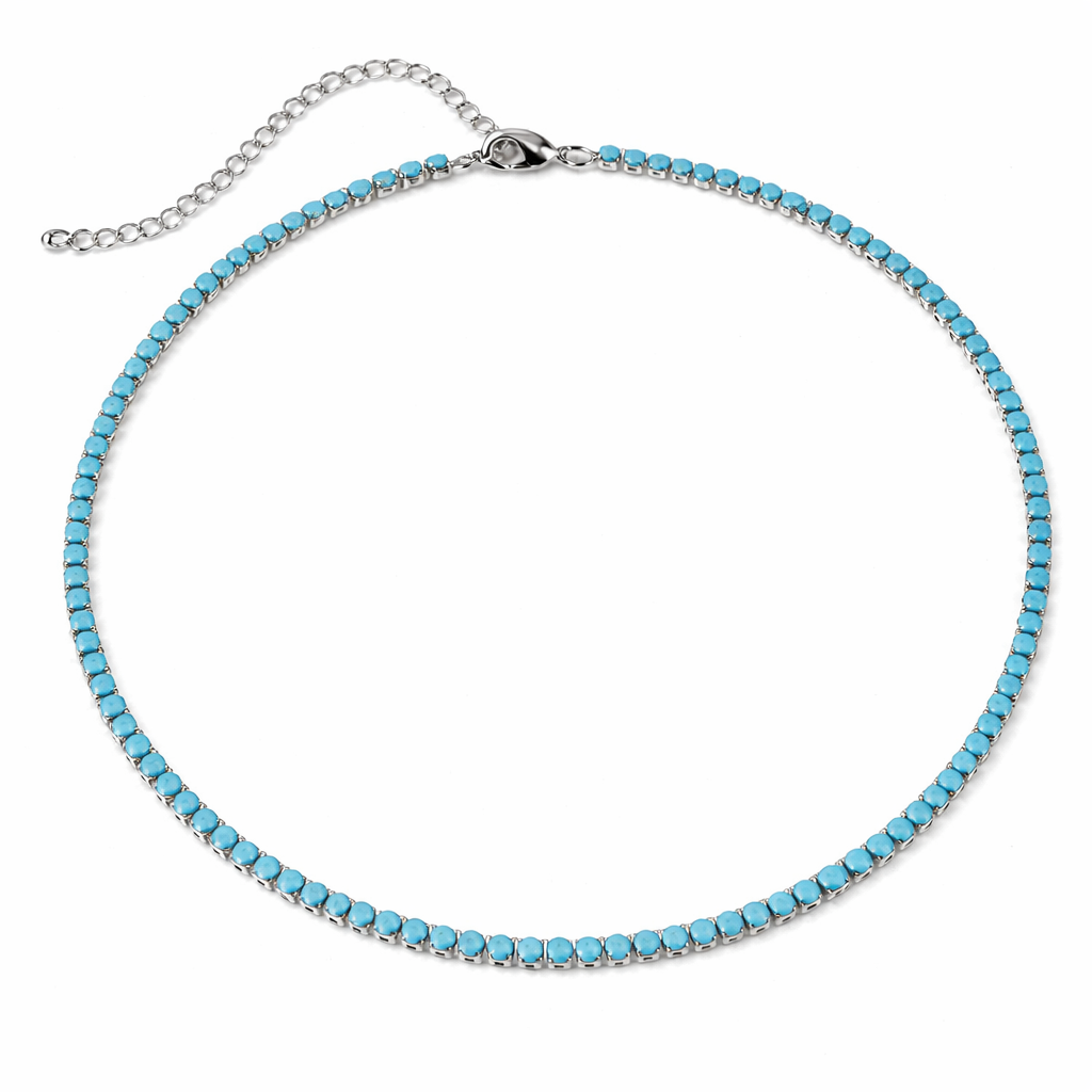 Turquoise Tennis Choker Necklace in Sterling Silver