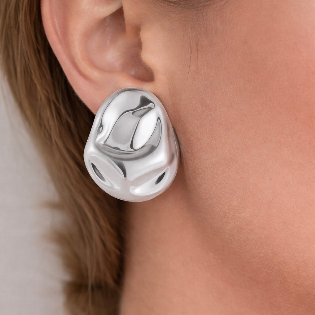 Hammered Statement Oversized Earrings in 18K Gold