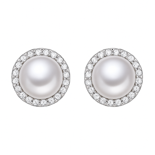Freshwater Pearl Stud Earrings with Cubic Zirconia Accent