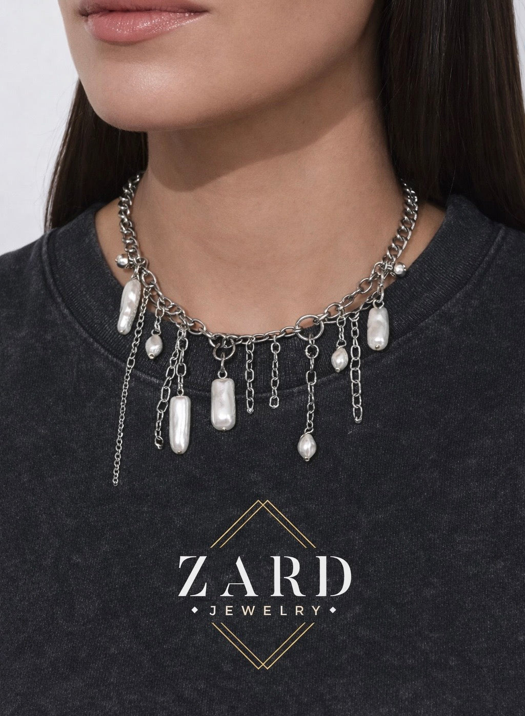 Pearl Charm Chain Choker Necklace