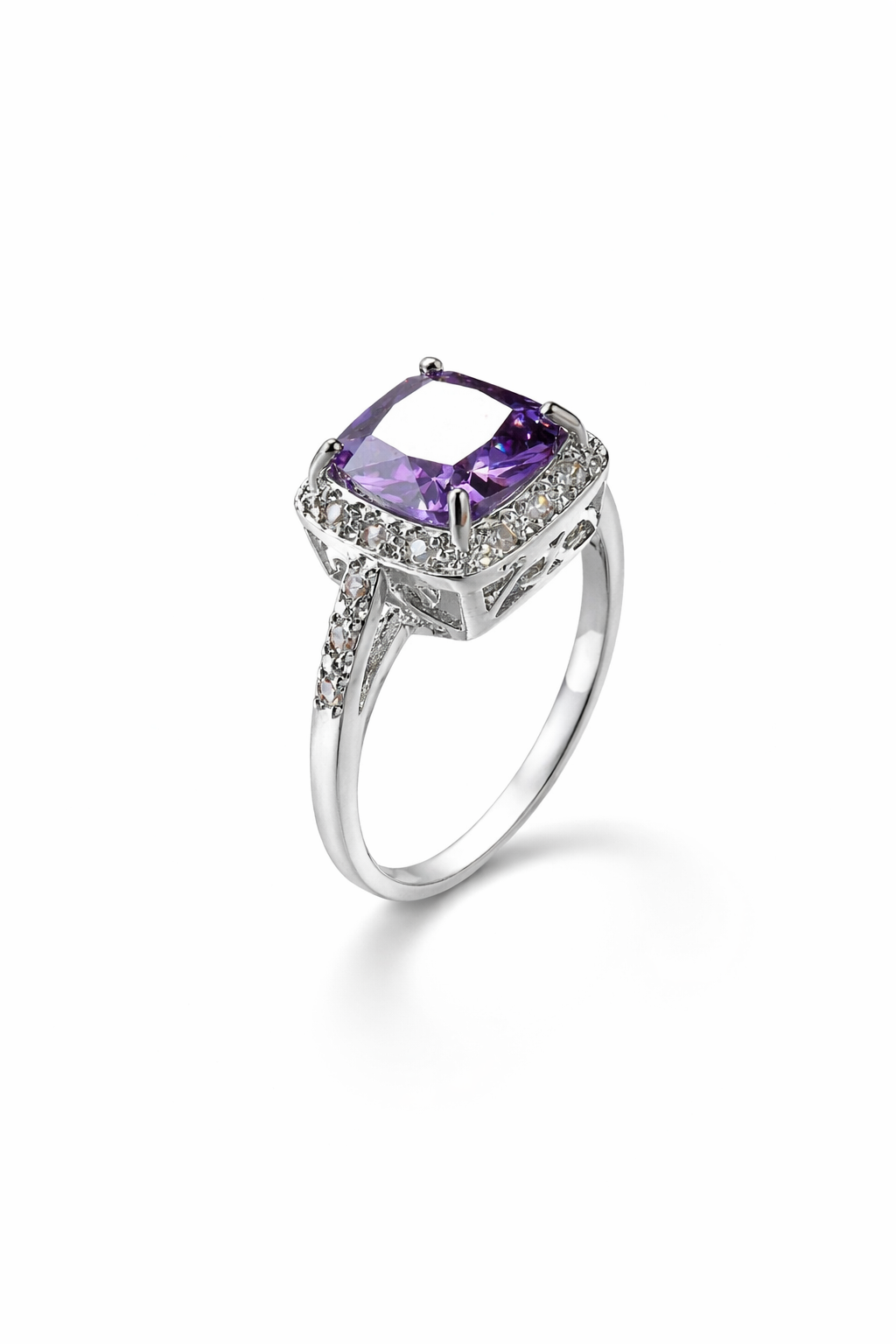 Amethyst Glow Halo Ring in 925 Sterling Silver
