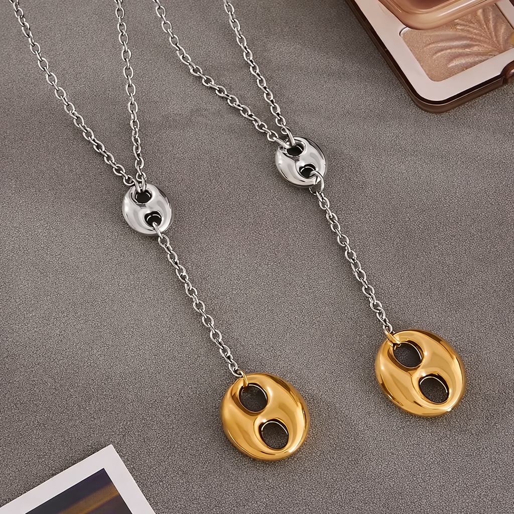 Lariat Necklace in Puffed Mariner Silver Gold Charm