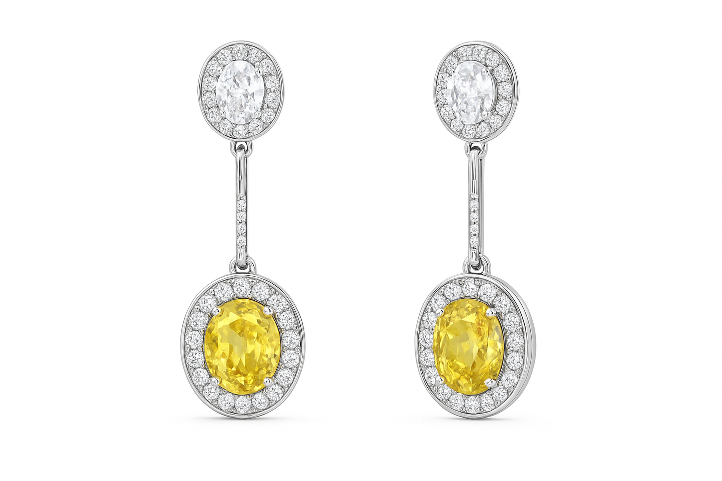 Yellow Cubic Zirconia Halo Drop Earrings in 925 Sterling Silver