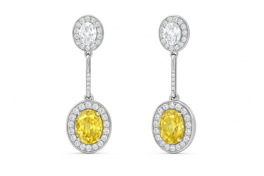 Yellow Cubic Zirconia Halo Drop Earrings in 925 Sterling Silver