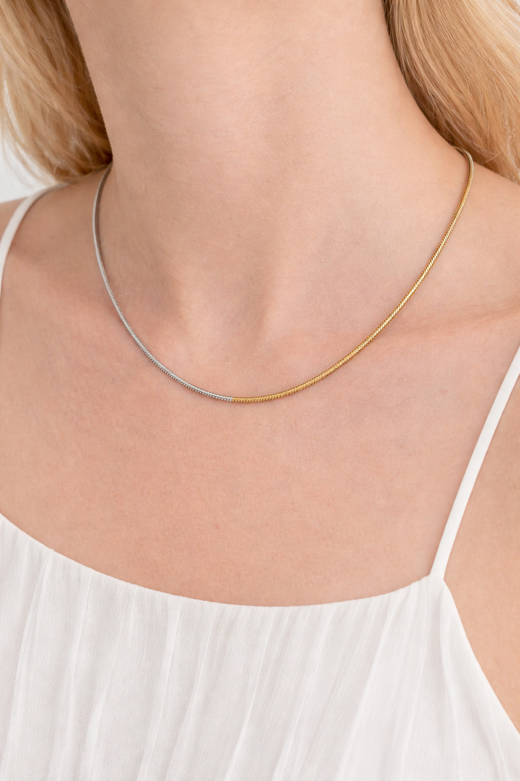 18K Gold and Silver Snake Chain Necklace