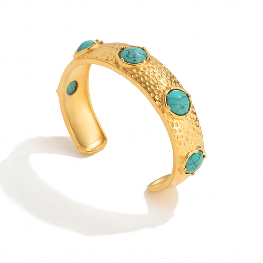 Turquoise Gemstone Cuff Bangle Bracelet in Gold Vermeil
