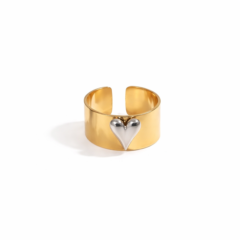 18K Gold Heart Adjustable Cuff Ring