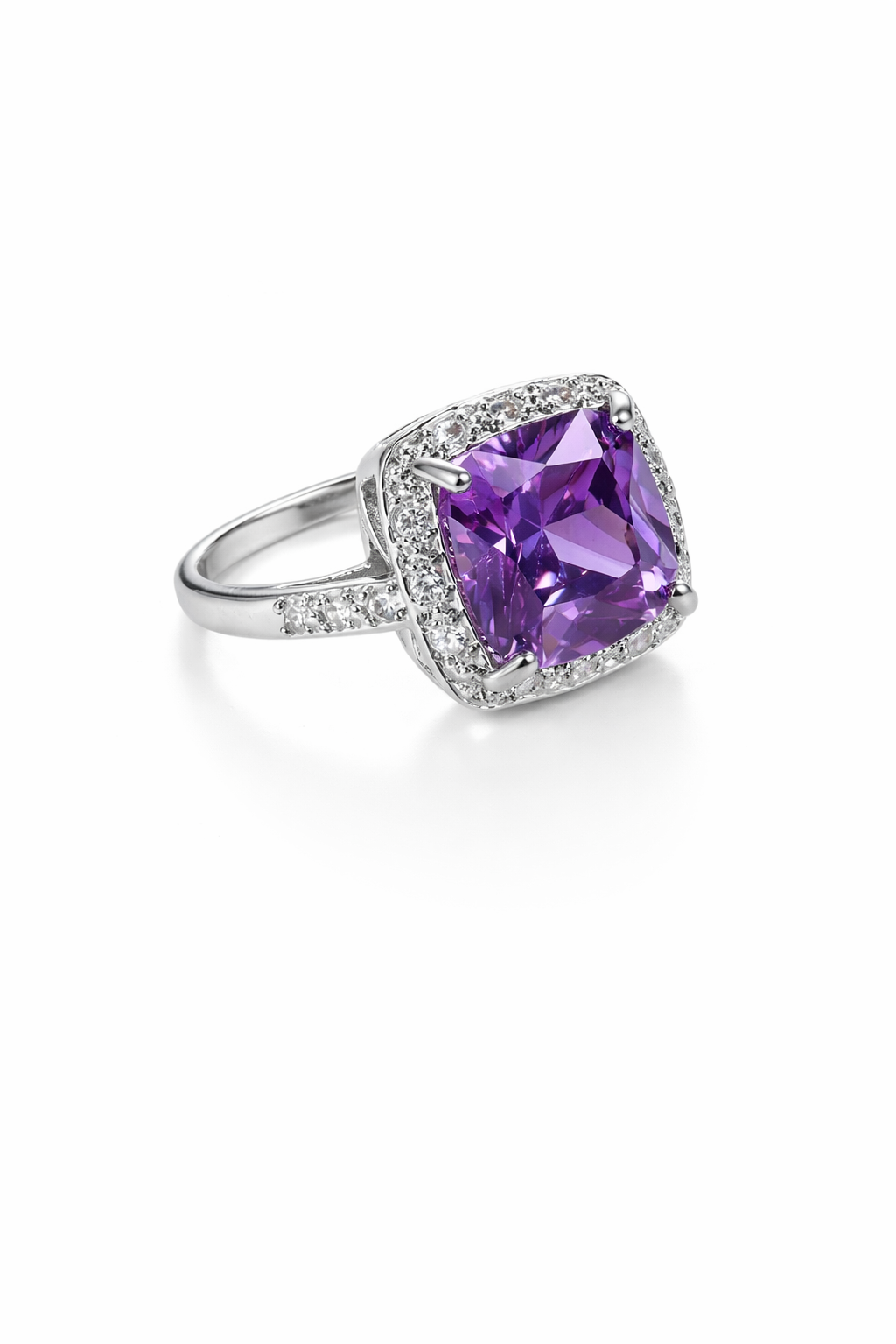 Amethyst Glow Halo Ring in 925 Sterling Silver