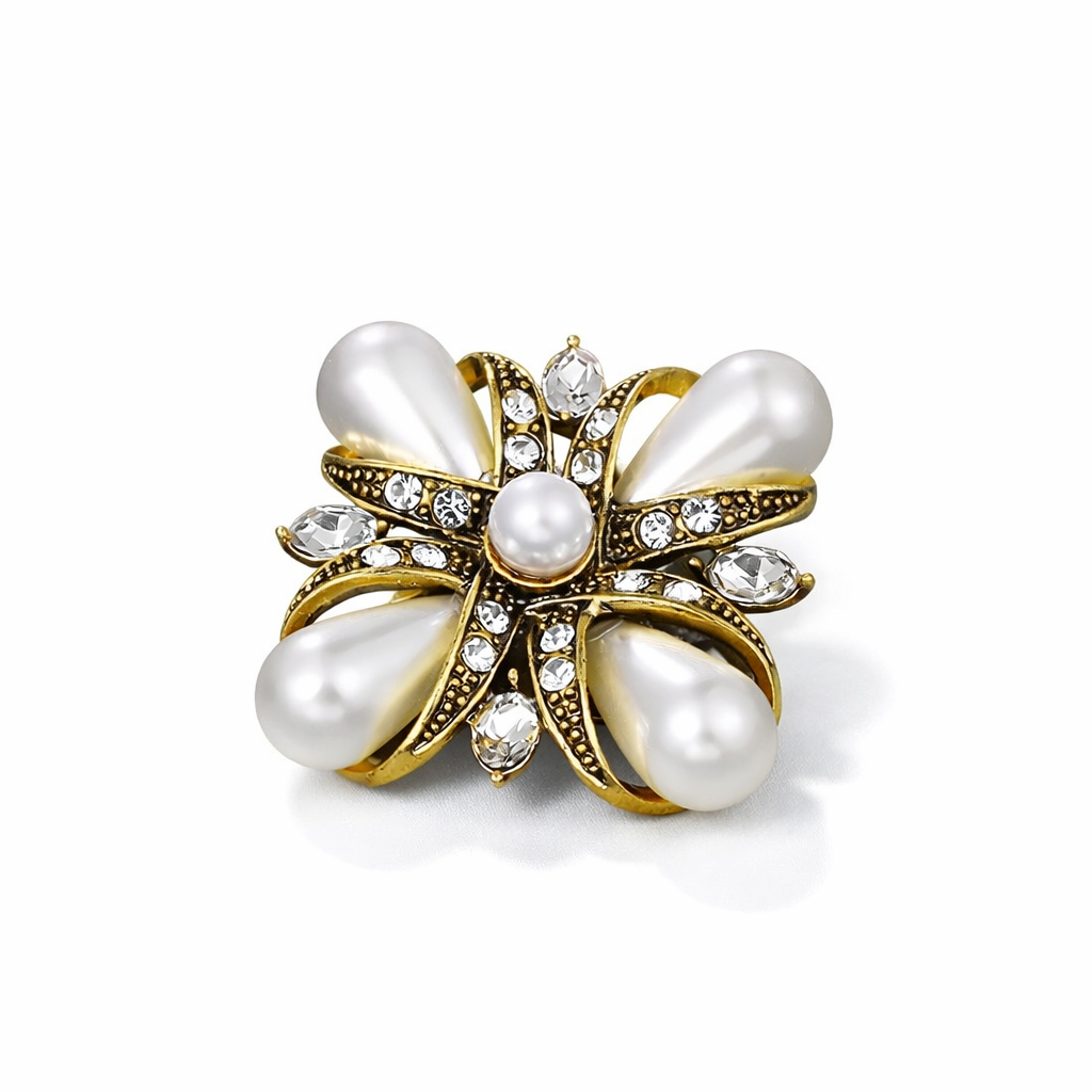 Vintage Style Pearl Cross Brooch