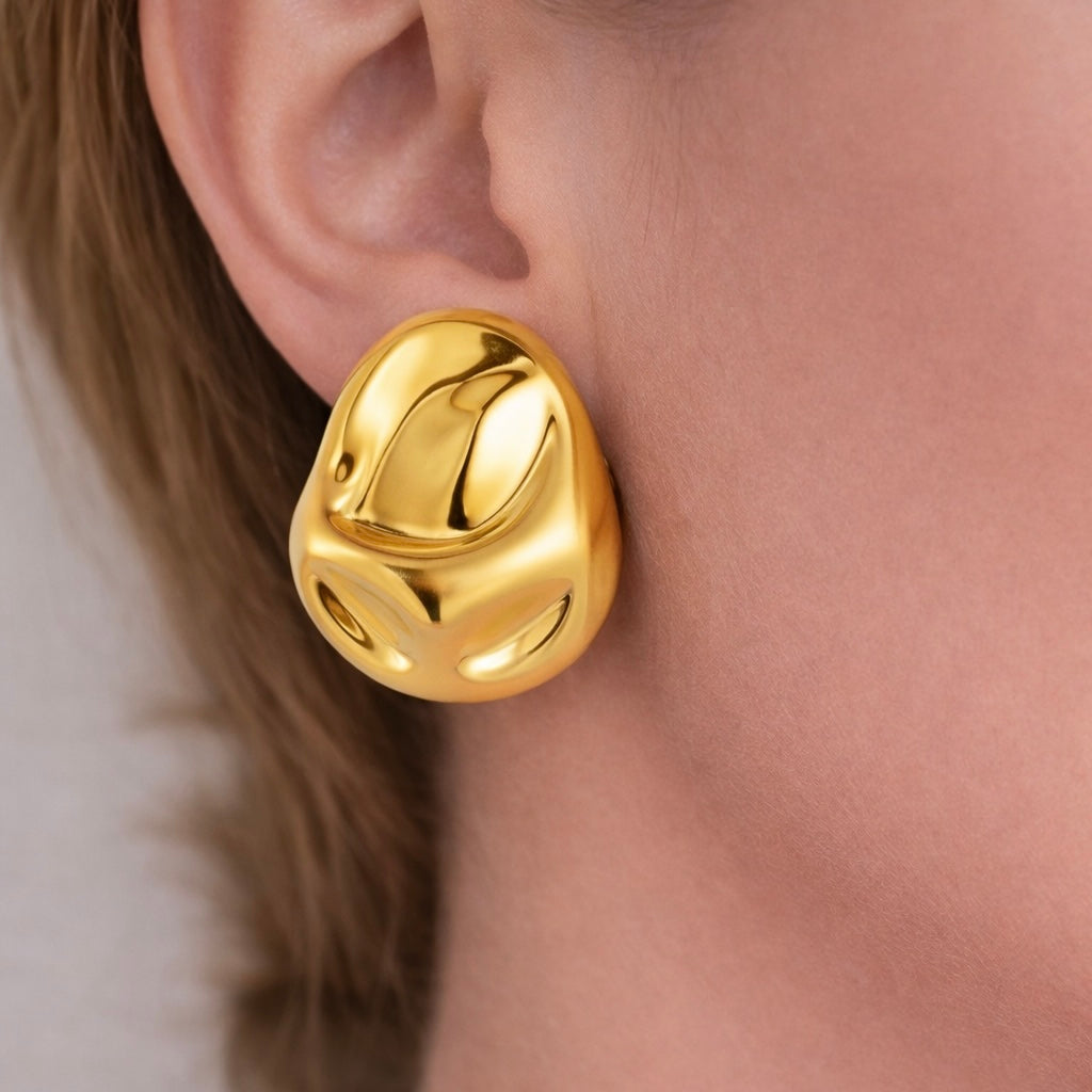 Hammered Statement Oversized Earrings in 18K Gold