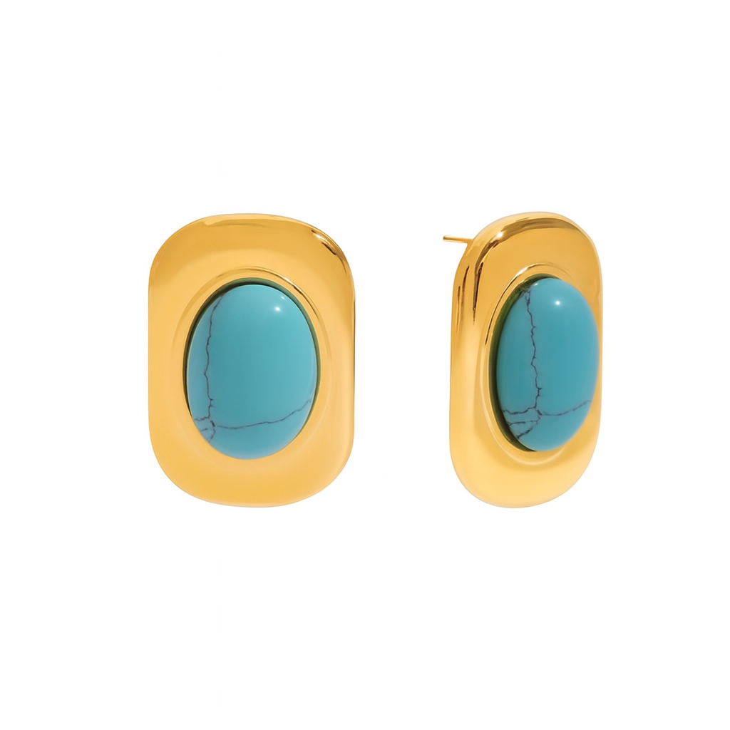 Turquoise Crystal Gem Chunky Stud Earrings in 18k Gold