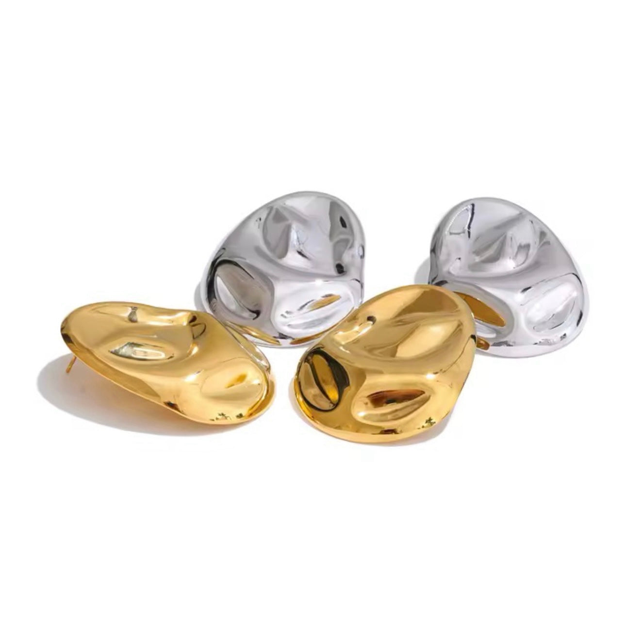 Hammered Statement Oversized Earrings in 18K Gold
