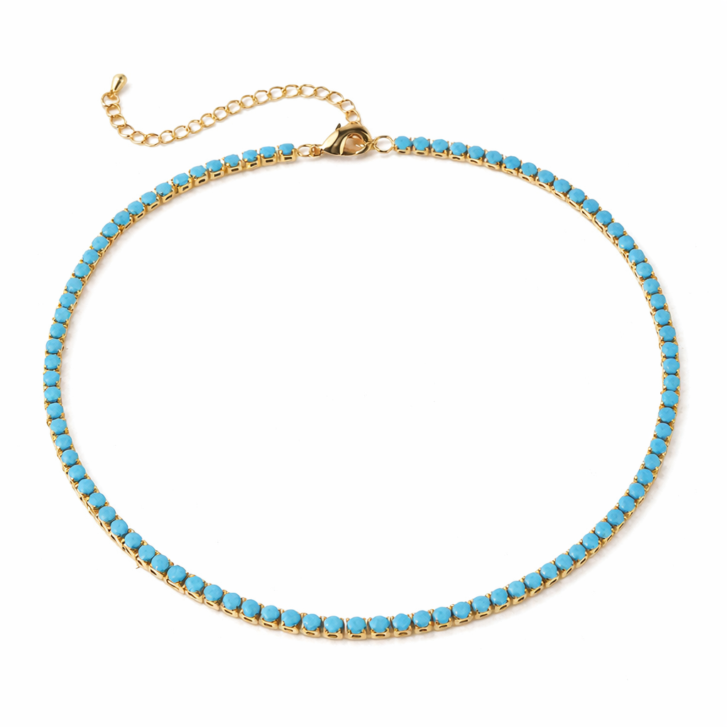 Turquoise Tennis Choker Necklace in 18 Gold Plating