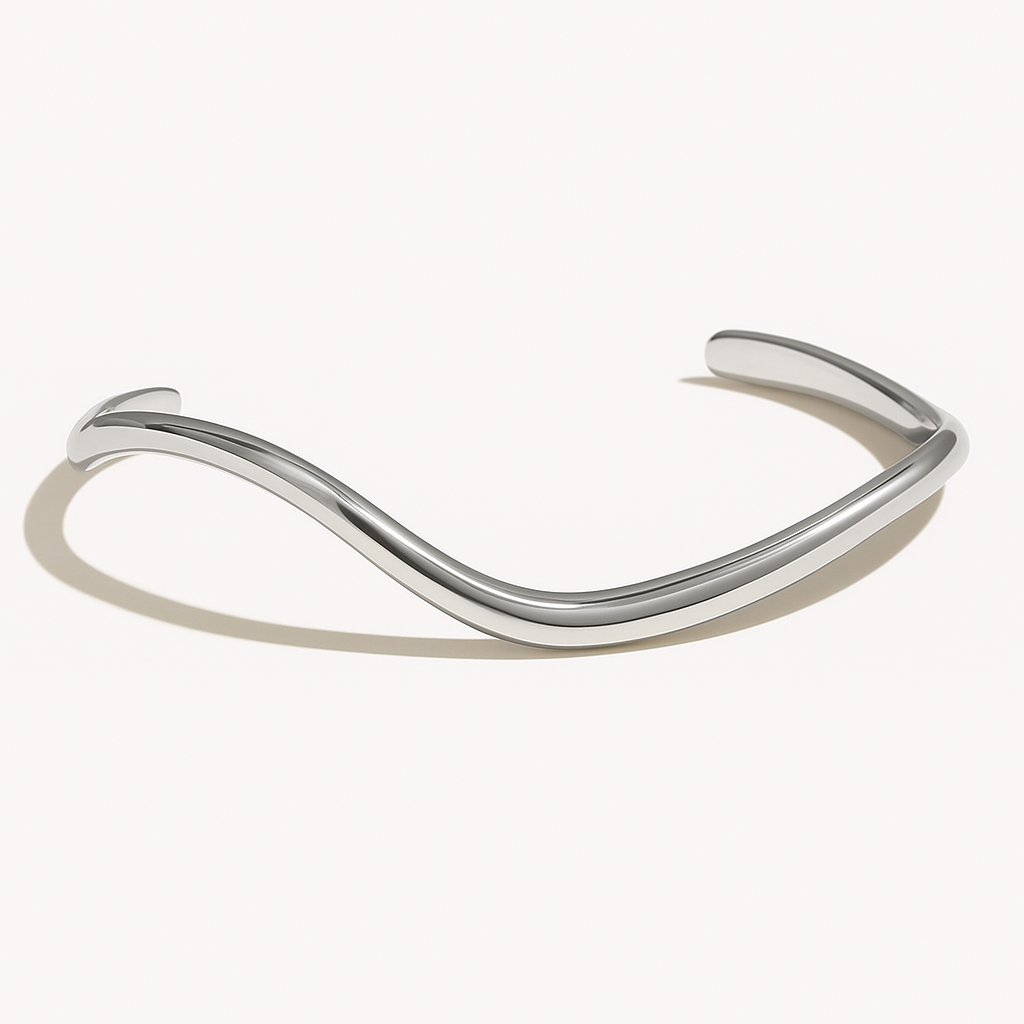 Wave Open Cuff Bracelet in Silver Gold Vermeil