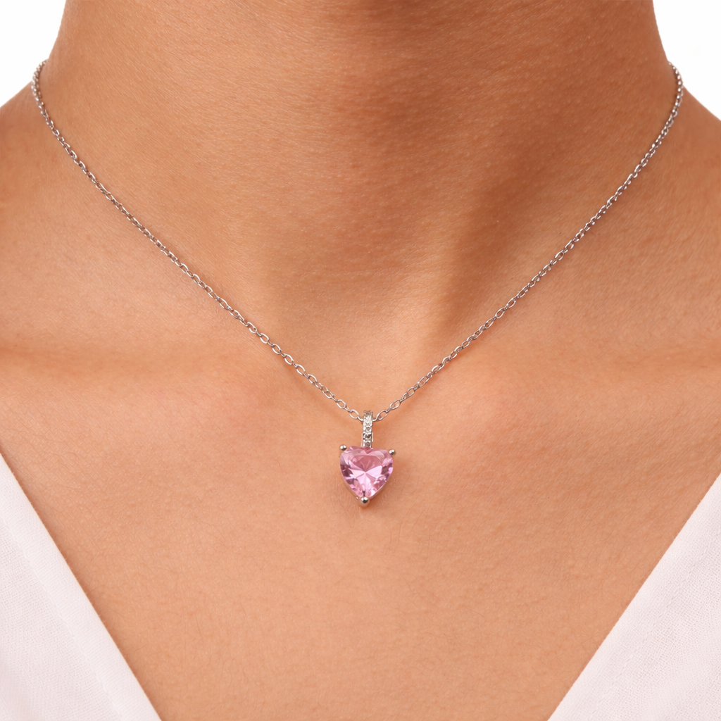 Pink Sapphire Heart Necklace