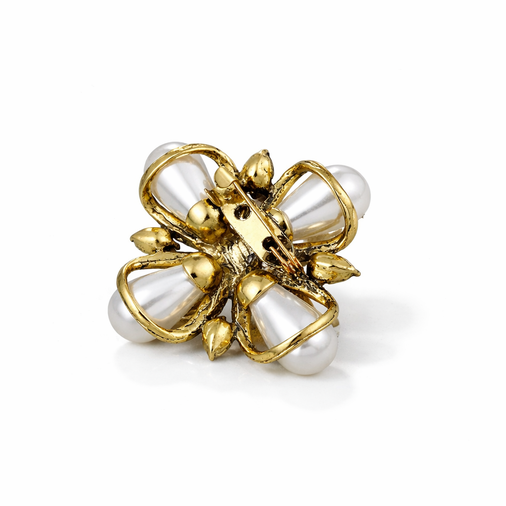 Vintage Style Pearl Cross Brooch