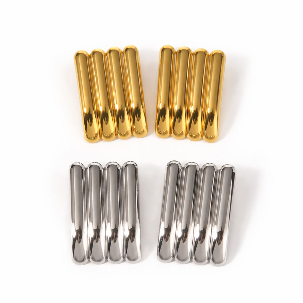 18K Gold Linear Sculpted Silver Earrings