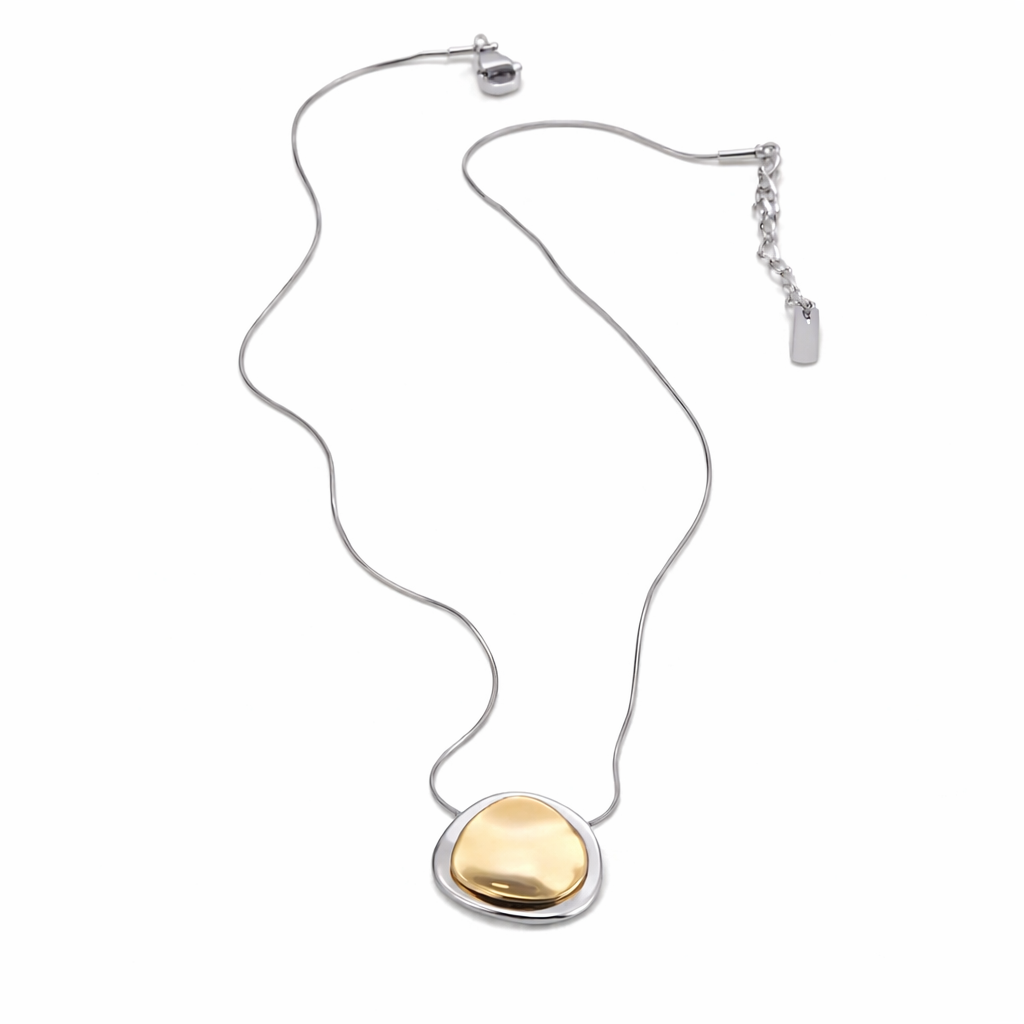 Modern Gold Silver Round Pendant Necklace