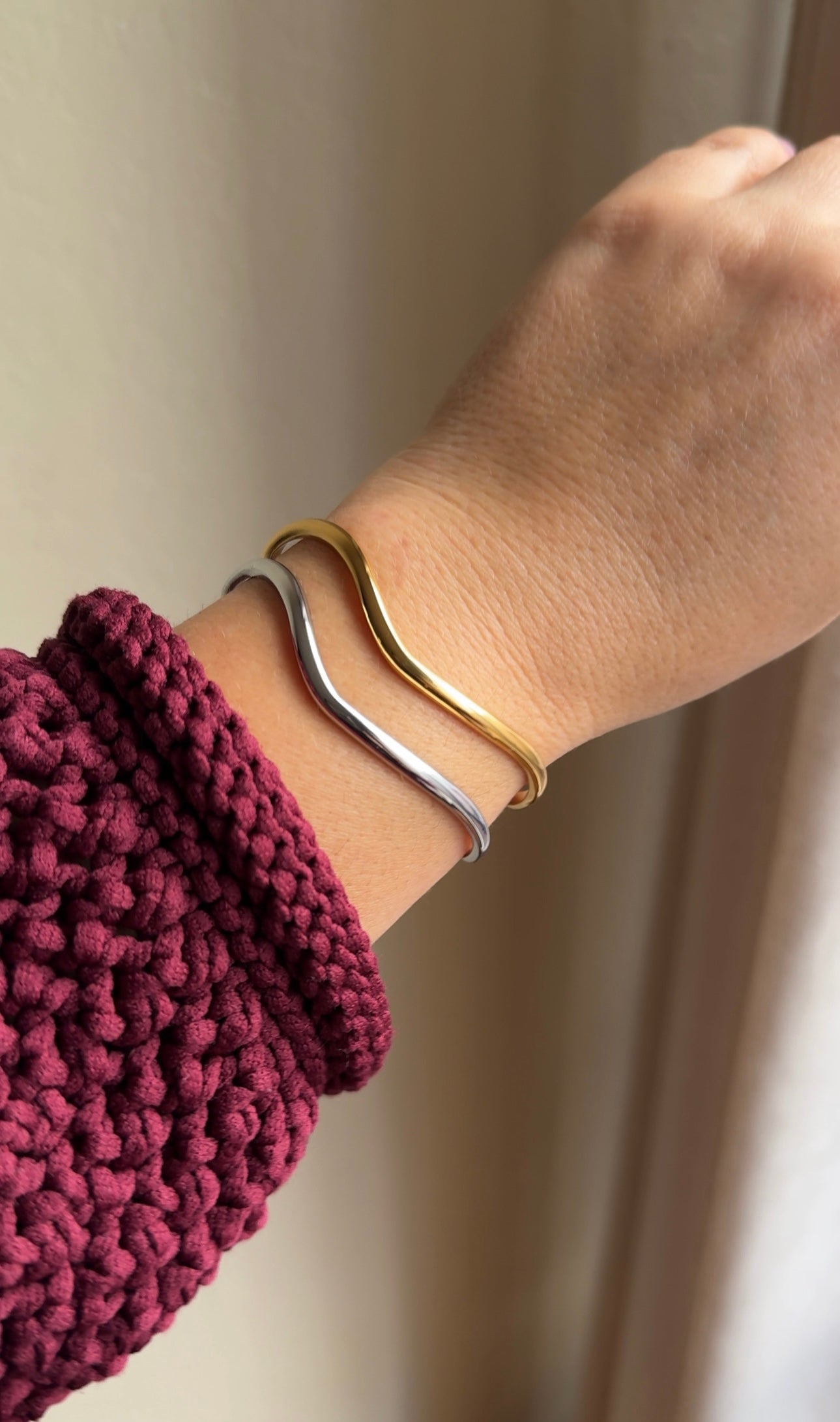 Wave Open Cuff Bracelet in Silver Gold Vermeil