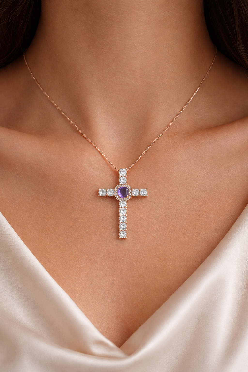 Purple Cross Necklace