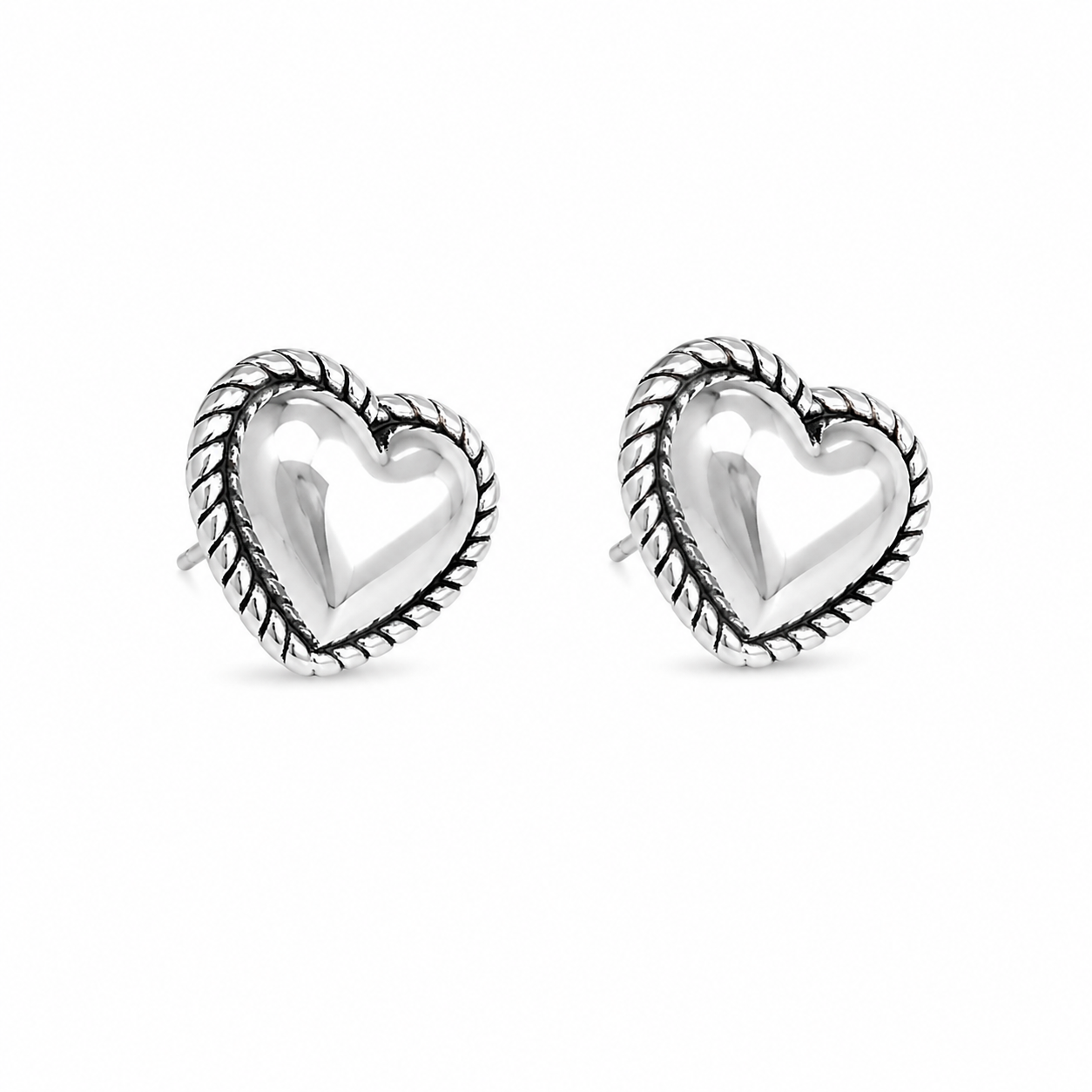 Puffed Heart Stud Earrings in Vintage Silver