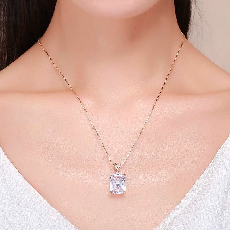 Elegant Emerald-Cut Cubic Zirconia Pendant Necklace in Gold Vermeil