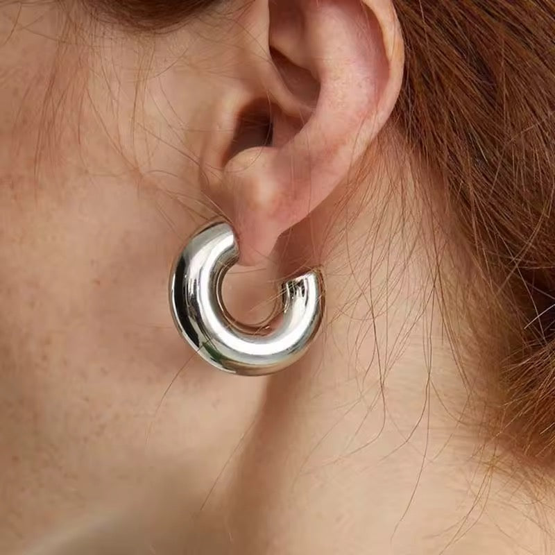 Tube Hoop Chunky Earrings in 14K Yellow Gold Plating