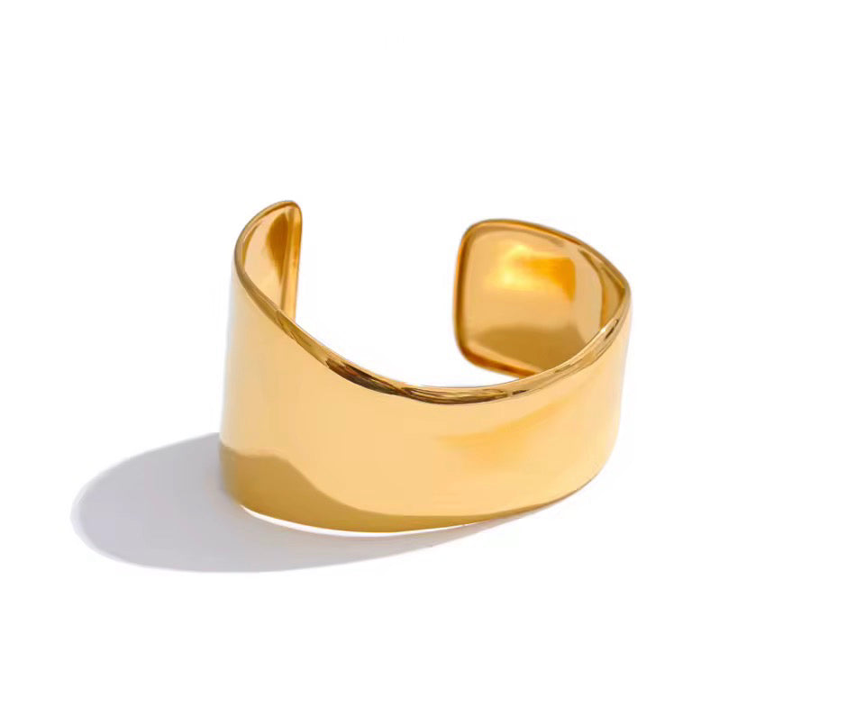 Modern Asymmetrical Open Cuff Bangle in Gold Vermeil