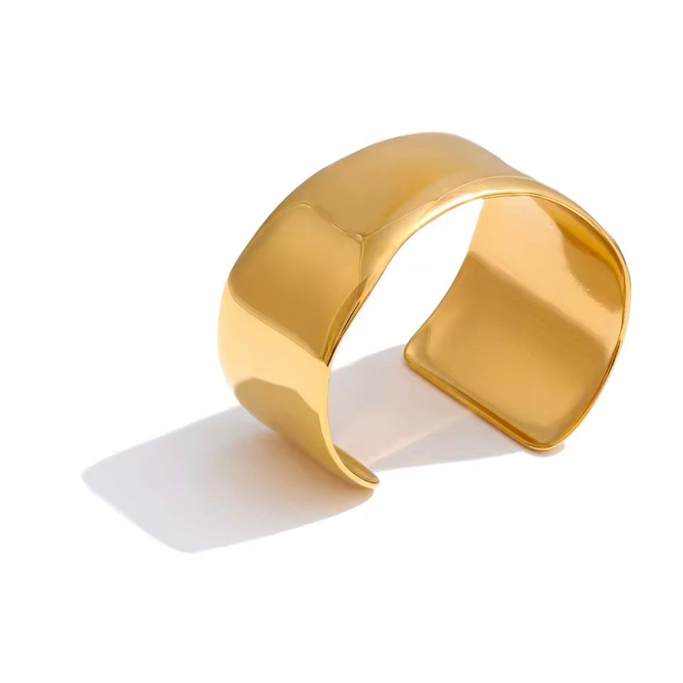 Modern Asymmetrical Open Cuff Bangle in Gold Vermeil