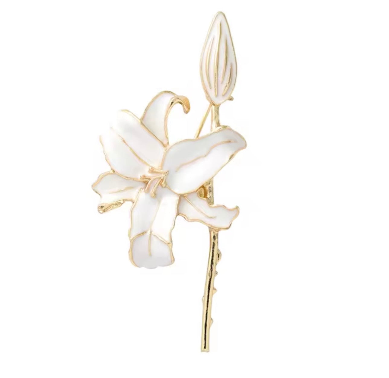 White Lily Flower Enamel Lapel Brooch