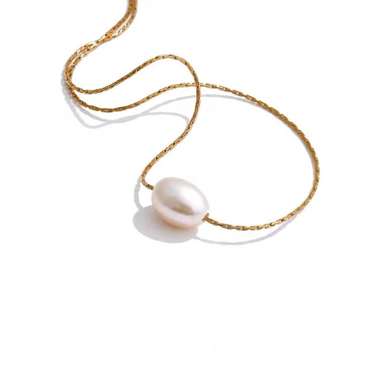Single Baroque Pearl Necklace in Gold Vermeil