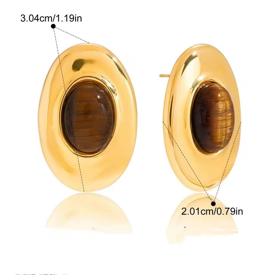 Tiger Eye Crystal Chunky Stud Earrings in 18k Gold