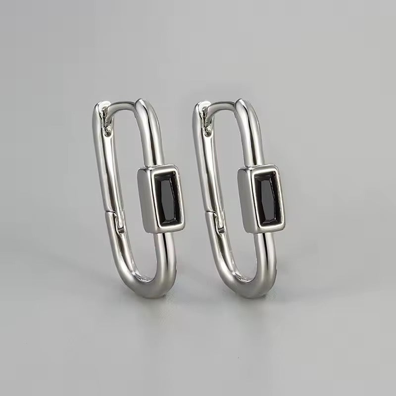 Black Onyx Huggie Hoop Earrings