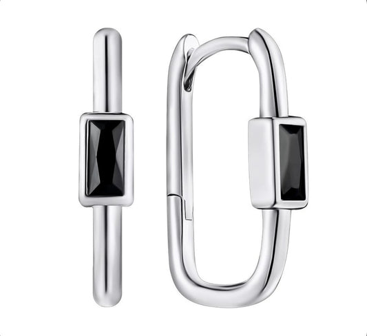 Black Onyx Huggie Hoop Earrings