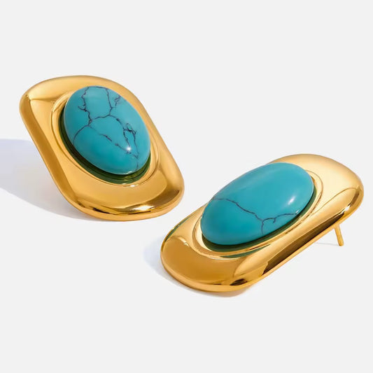 Turquoise Crystal Gem Chunky Stud Earrings in 18k Gold