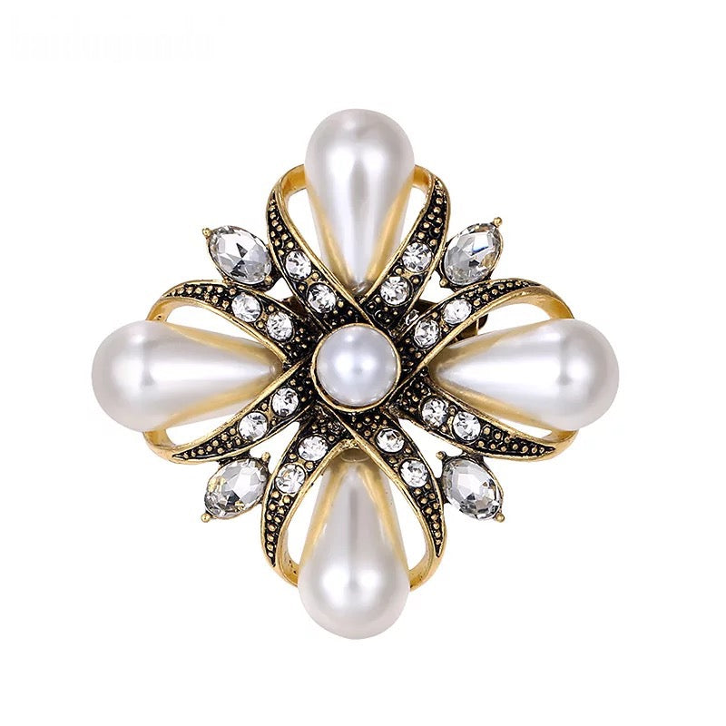 Vintage Style Pearl Cross Brooch