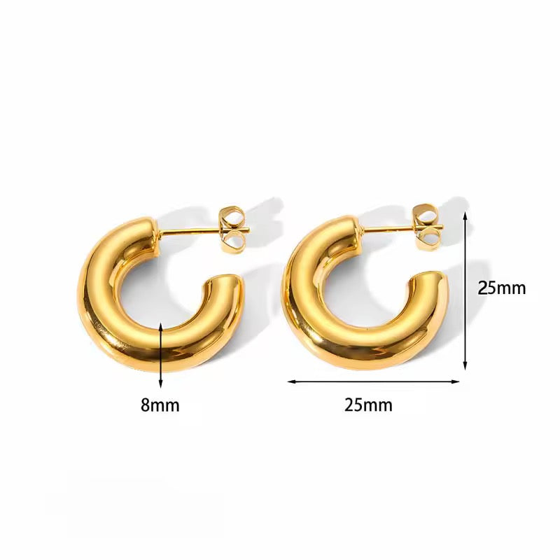 Tube Hoop Chunky Earrings in 14K Yellow Gold Plating