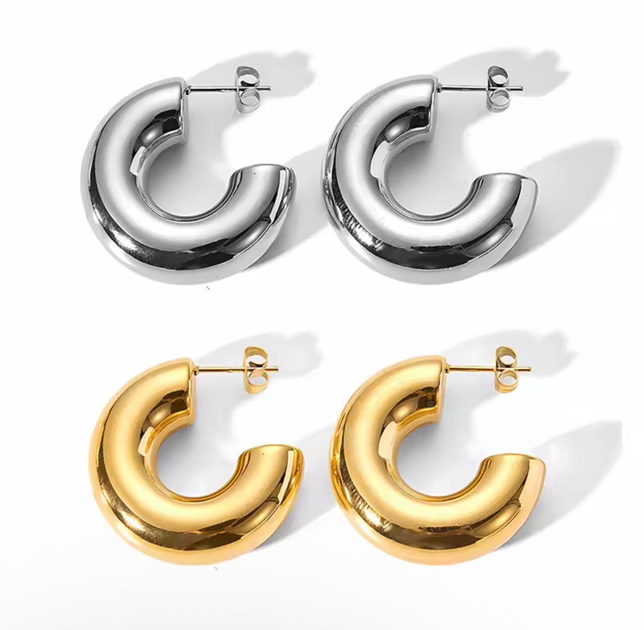 Tube Hoop Chunky Earrings in 14K Yellow Gold Plating