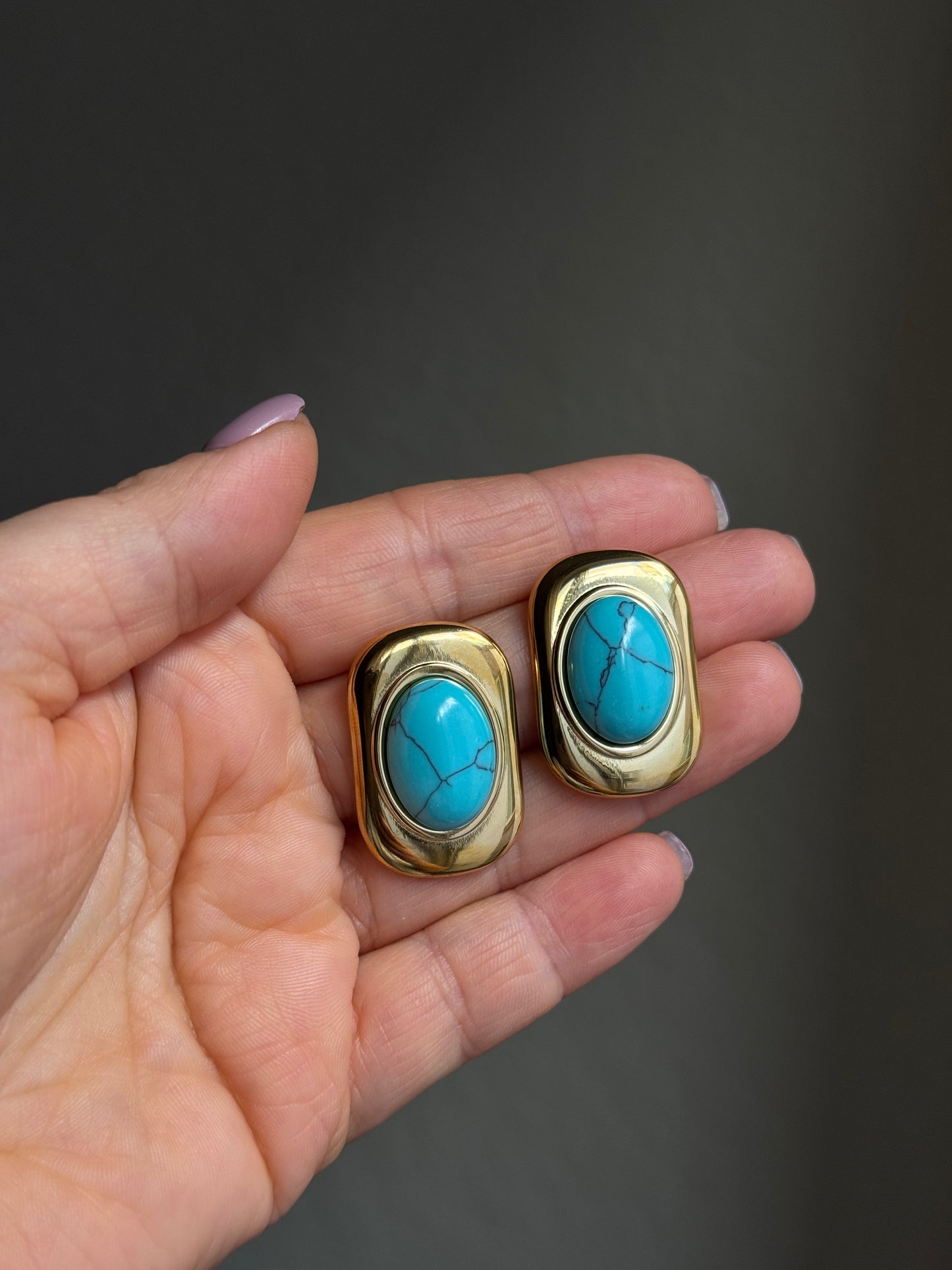 Turquoise Crystal Gem Chunky Stud Earrings in 18k Gold